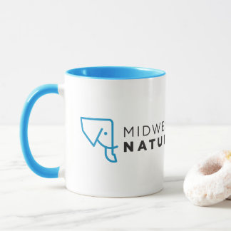Tasse blanche bleue de logo de MMNH