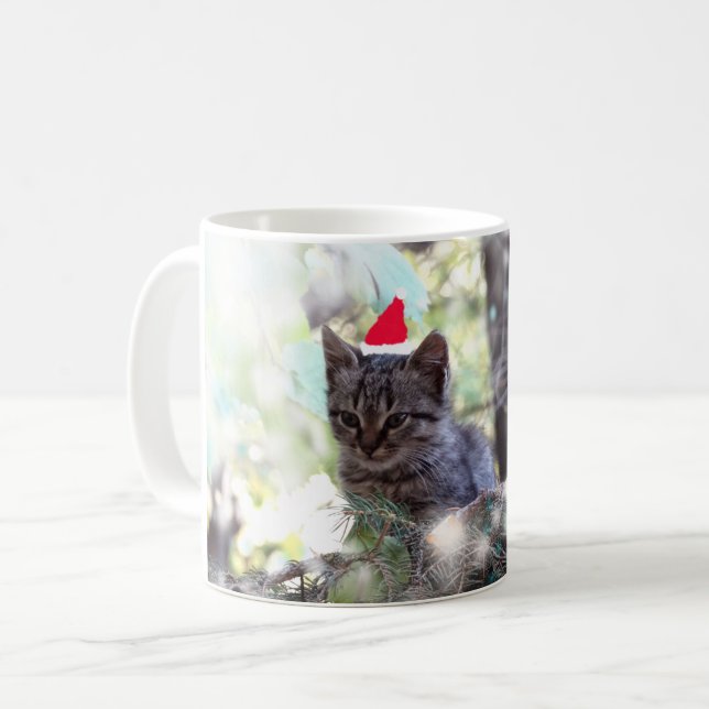 Tasse blanche classique de temps de Noël de chaton (Devant gauche)