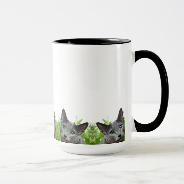 Tasse blanche classique russe de chat bleu (Droite)