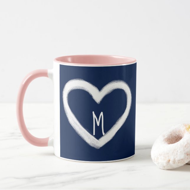 Tasse blanche de Valentine de coeur de marine (Avec donut)
