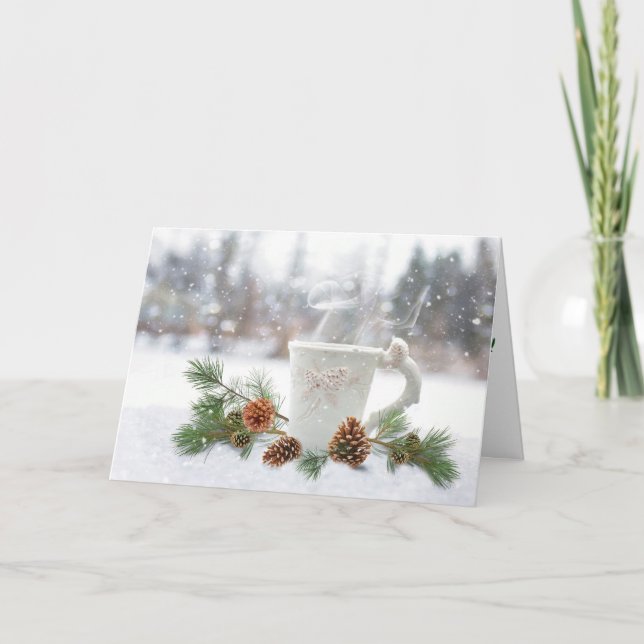 Tasse blanche et carte de Noël verte de neige de (Devant)