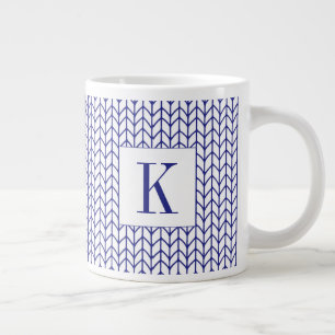 Tasse blanche grande BRODERIE BLEUE + Initiale