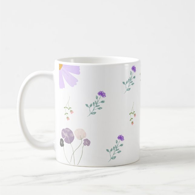 Tasse blanche minimale florale pour café (Gauche)