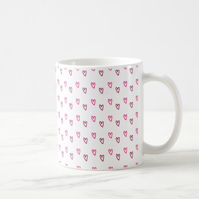 Tasse blanche – Motif de petits cœurs creux roses (Droite)