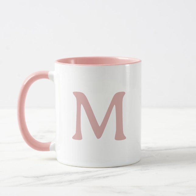 Tasse blanche rose moderne avec monogramme personn (Gauche)