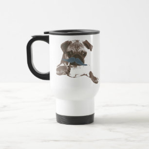 Tasse bleue de carlin de moustache