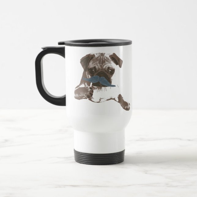 Tasse bleue de carlin de moustache (Gauche)