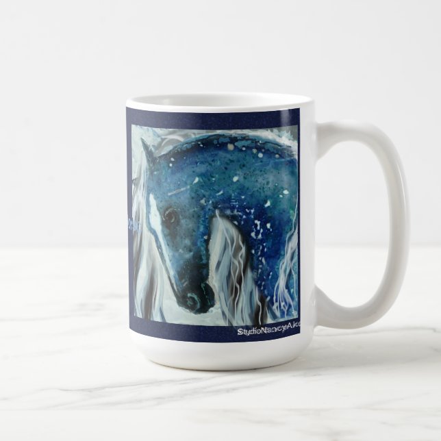 Tasse bleue de cheval de tache (Droite)
