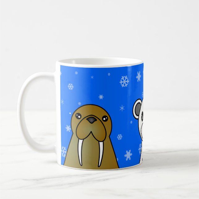 Tasse bleue de flocon de neige d'animaux polaires (Gauche)