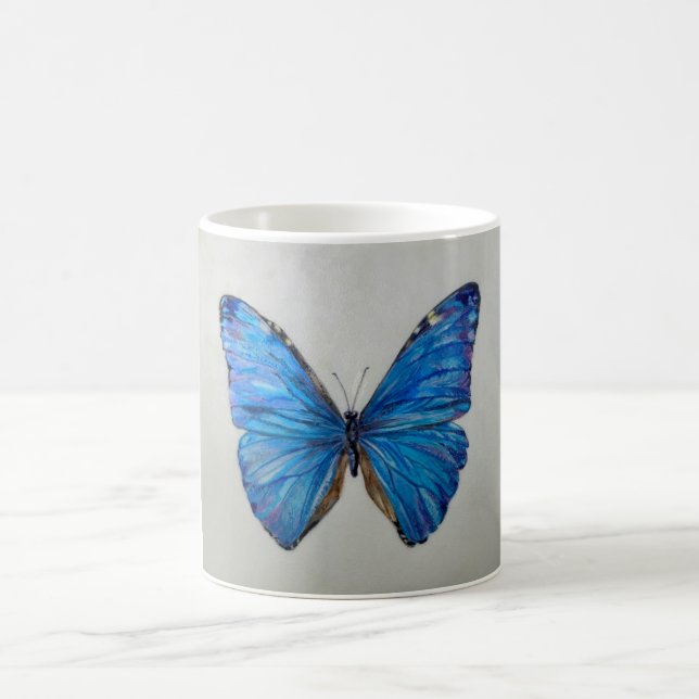 Tasse bleue de papillon de Morpho 14 onces (Centre)