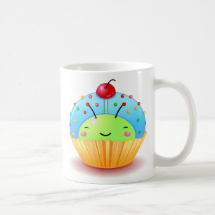 Tasse bleue de petit gâteau de coccinelle