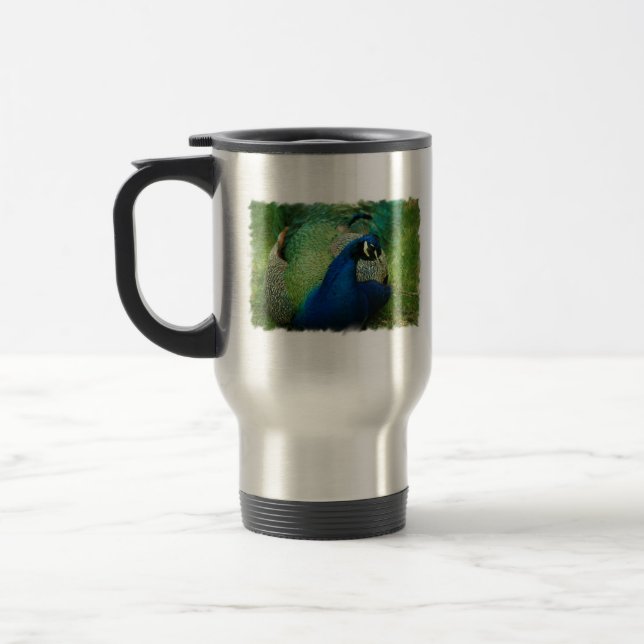 Tasse bleue de voyage de paon (Gauche)