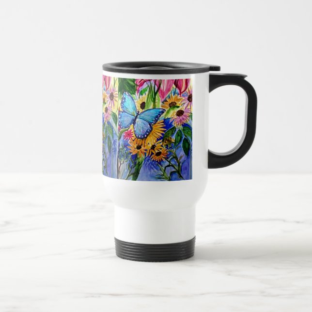 Tasse bleue de voyage de papillon (Droite)