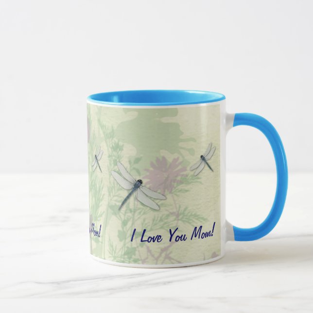 Tasse bleue du jour de mère de libellule (Droite)