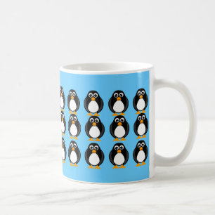 Tasse bleue et blanche de pingouin de bande