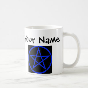 Tasse bleue personnalisée de Wiccan de pentagramme
