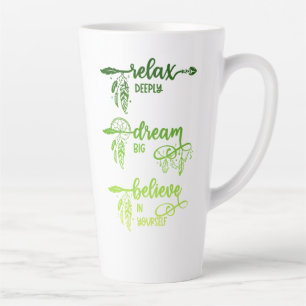 Tasse boho latte verte ombrée Relax, Dream, Believ
