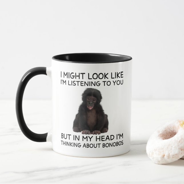 Tasse Bonobo Drôle de Singe Pensif (Avec donut)