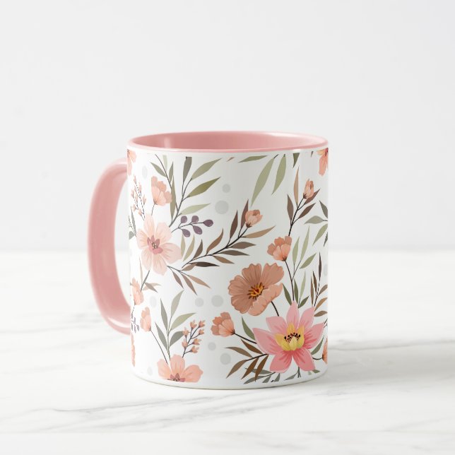 Tasse botanique fleurs rose pêche (Devant gauche)