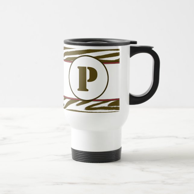 Tasse Brown de monogramme d'impression de zèbre (Droite)