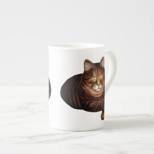 Tasse Brown de porcelaine tendre de chat tigré de