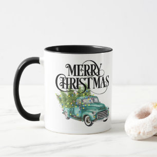 Tasse Cadeau Rétro Arbre de Noël Camion Bleu Vinta