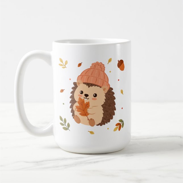 Tasse Café Aquarelle Hérisson Automne Mignon (Gauche)