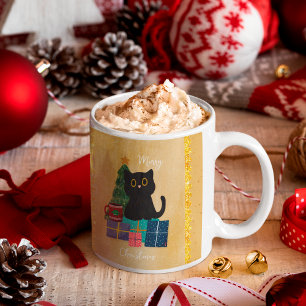 Tasse Café Chat Noir Orange Festive Joyeux Noël