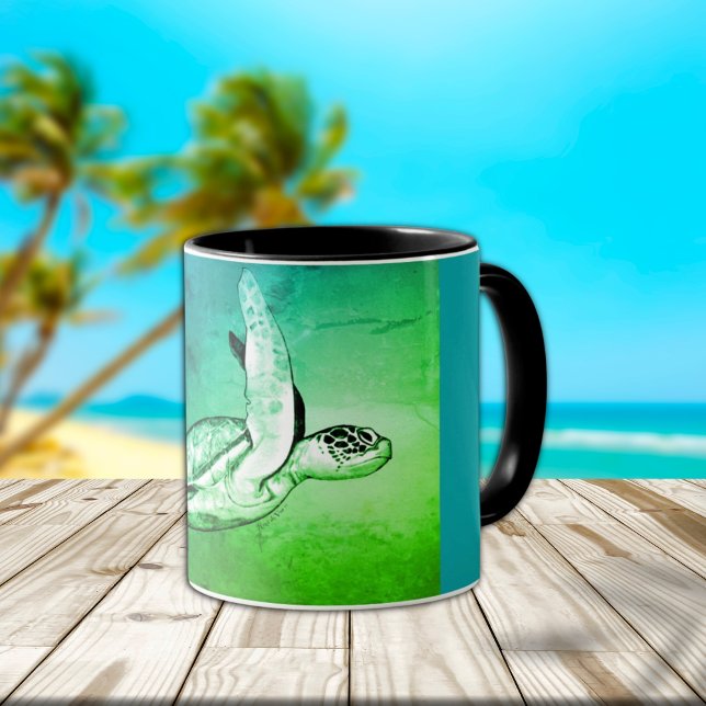 Tasse Café Deux Tons Tortue de Mer Originale Art (Créateur téléchargé)