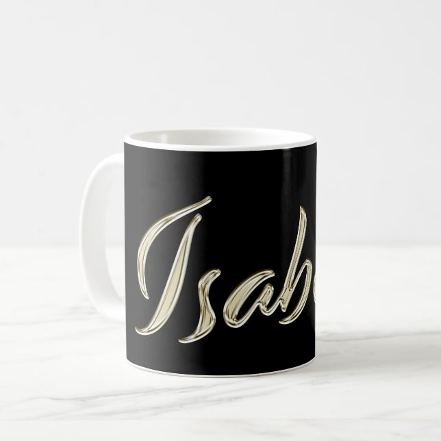 Tasse café écriture main or blanc Isabell (Devant gauche)