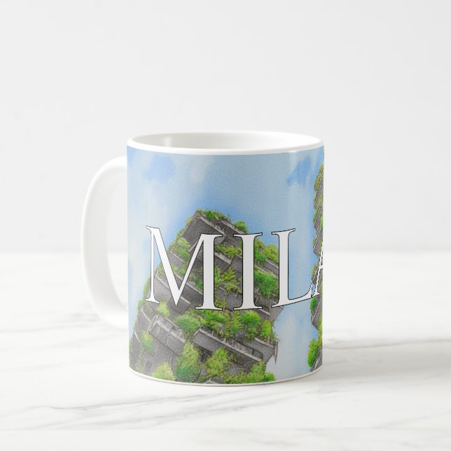 Tasse Café Milan vert forêt Skyline Moderne  (Devant gauche)