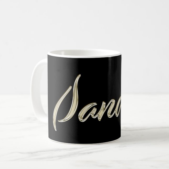 Tasse café Sandra écriture or blanc (Devant gauche)