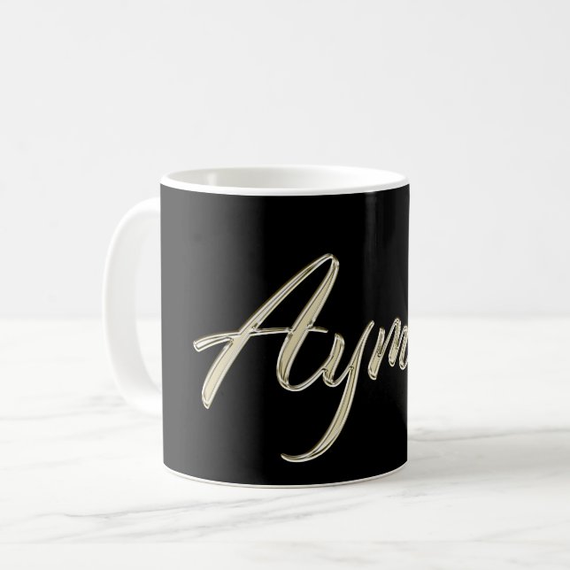 Tasse café tasse thé Ayman nom blanc or (Devant gauche)