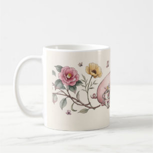 Tasse Camélia Théière Cochon Aquarelle Thé