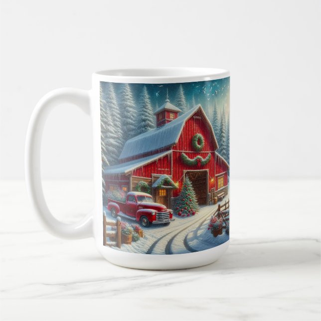 Tasse Camion Vintage de Noël et Grange Rouge (Gauche)