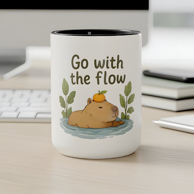 Tasse Capybara « Suivre le courant » – Douce et dé (Créateur téléchargé)