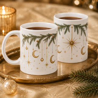 Tasse Céleste Noël Lune Étoiles Épinette