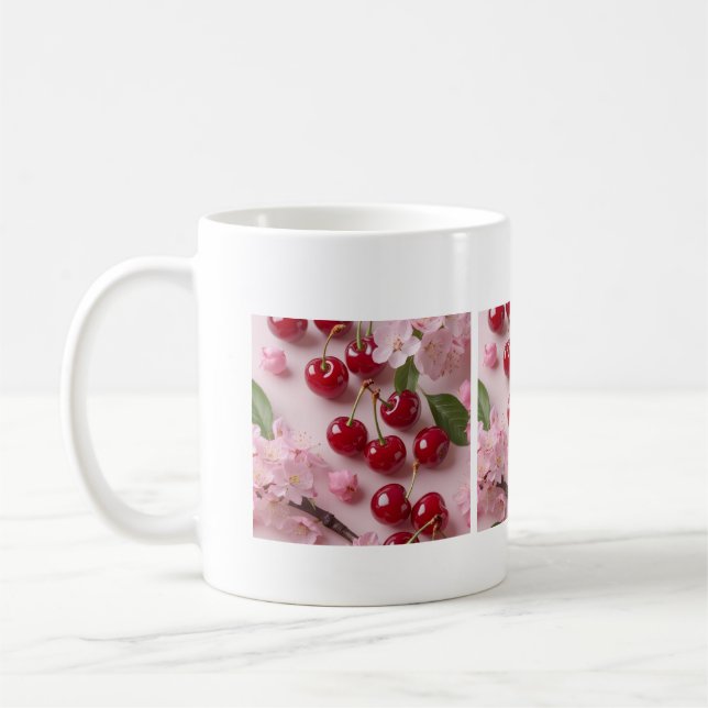 Tasse Cerises Rouges & Fleurs de Cerisier – Mug en (Gauche)