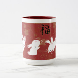 Tasse chanceuse de lapins (rouge)