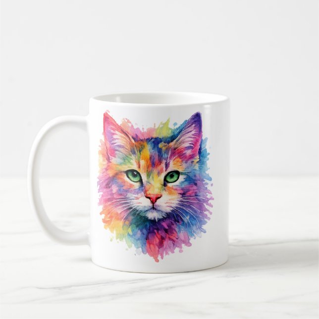 Tasse Chat Arc-en-ciel Aquarelle – Édition Faune (Gauche)