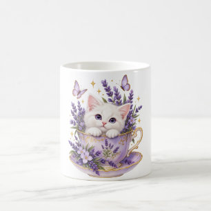 Tasse Chat Blanc Thé Lavande Chaton Floral