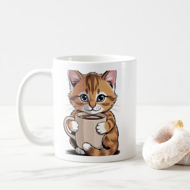Tasse Chat Café ☕🐱 – Joli Chat avec Design Café (Avec donut)