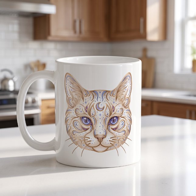Tasse Chat Céleste Ligne Art Luxe (Créateur téléchargé)