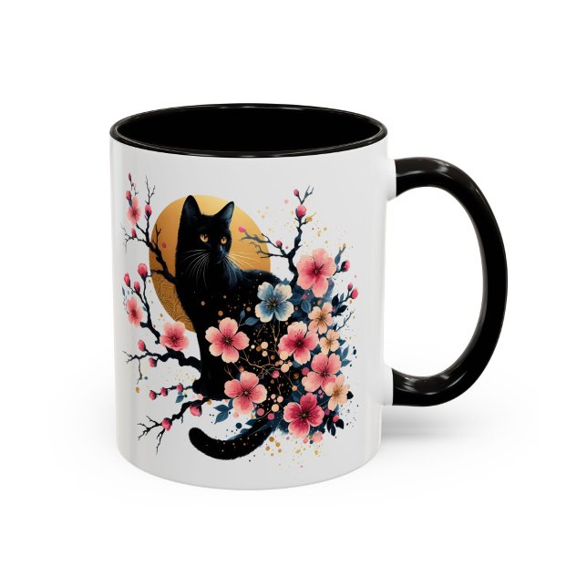 Tasse Chat Noir Fleur de Cerisier Floral Cadeau (Créateur téléchargé)