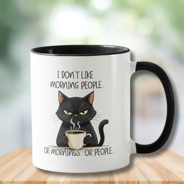 Tasse Chat Noir 'Je n'aime pas les gens du matin' (Grumpy Cat Don't Like Morning People Mug)