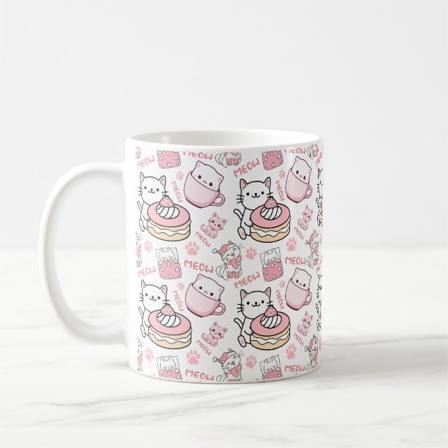 Tasse Chat Rose et Blanc Mignonne (Gauche)