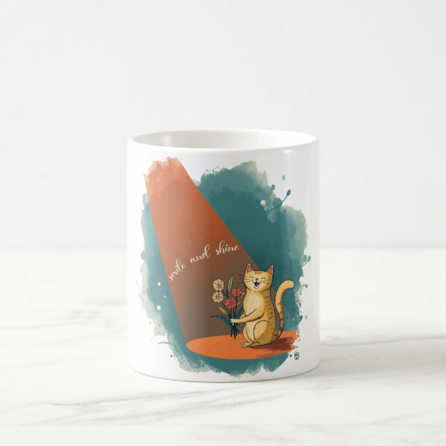 Tasse Chat Sourire Tenant une Fleur | “Souris et B (Centre)