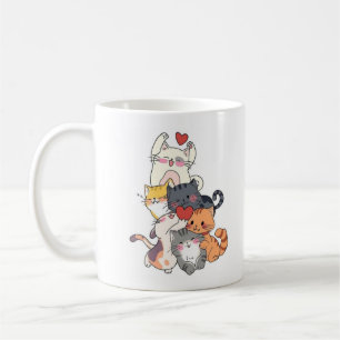 Tasse Chats de Dessin Animé Empilés