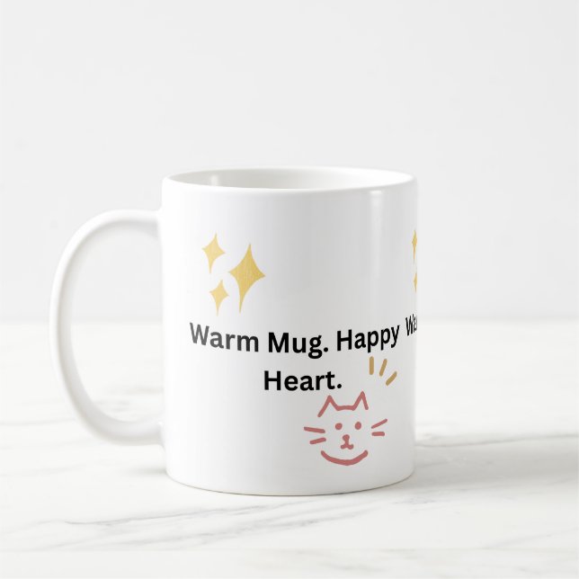 Tasse Chaude. Cœur Heureux. Typographie de Chat Mi (Gauche)