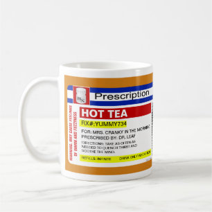 Tasse chaude de thé de prescription personnalisée